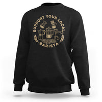 Black crewneck sweatshirt with back coffee barista graphic