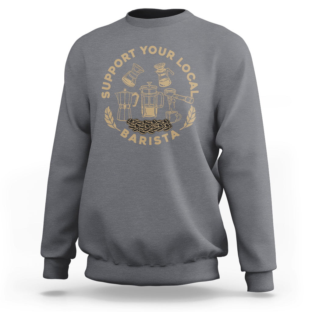 Charcoal crewneck sweatshirt with back coffee barista graphic
