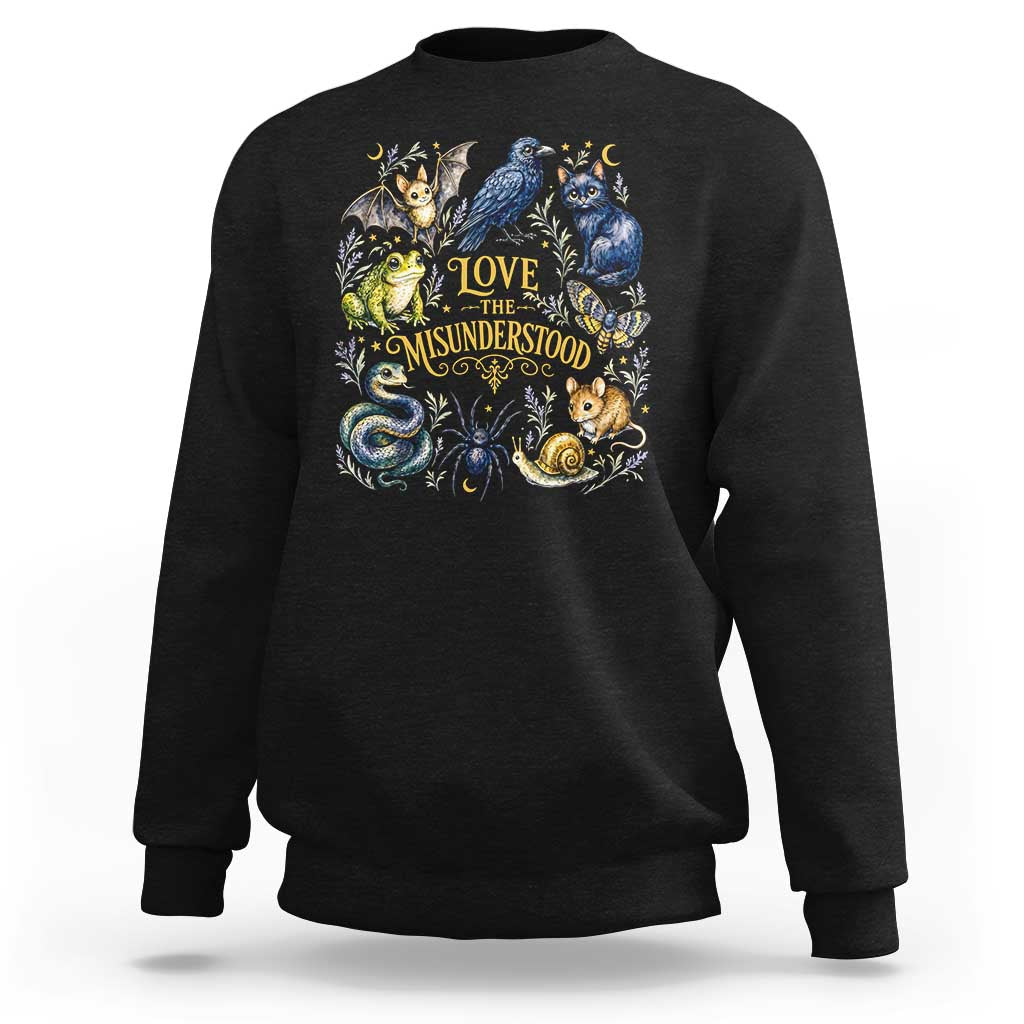 Love The Misunderstood Whimsigoth Dark Cottagecore Sweatshirt Bat Crow Black Cat Frog Snake Spooky Folklore