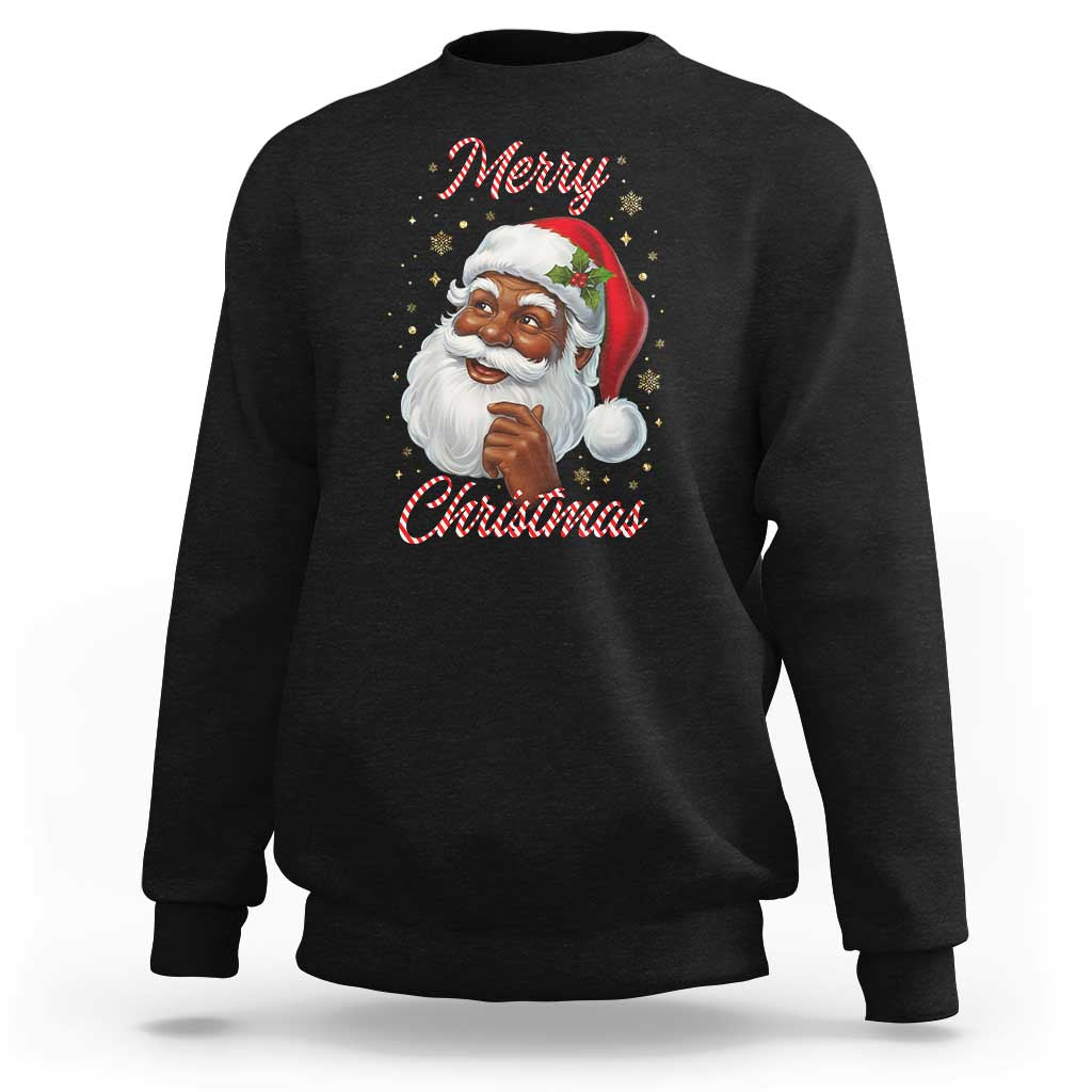 Merry Christmas Black Santa Claus Sweatshirt Retro Nostalgic Festive Holiday - Wonder Print Shop
