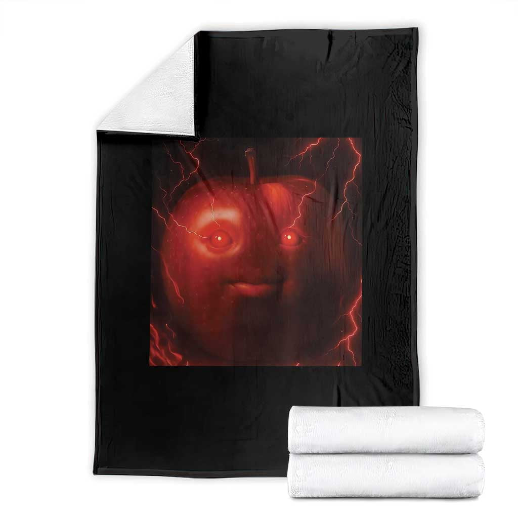 Evil Freaky Apple Meme Throw Blanket Creepy Dark AI Fruit Face With Glowing Eyes - Wonder Print Shop