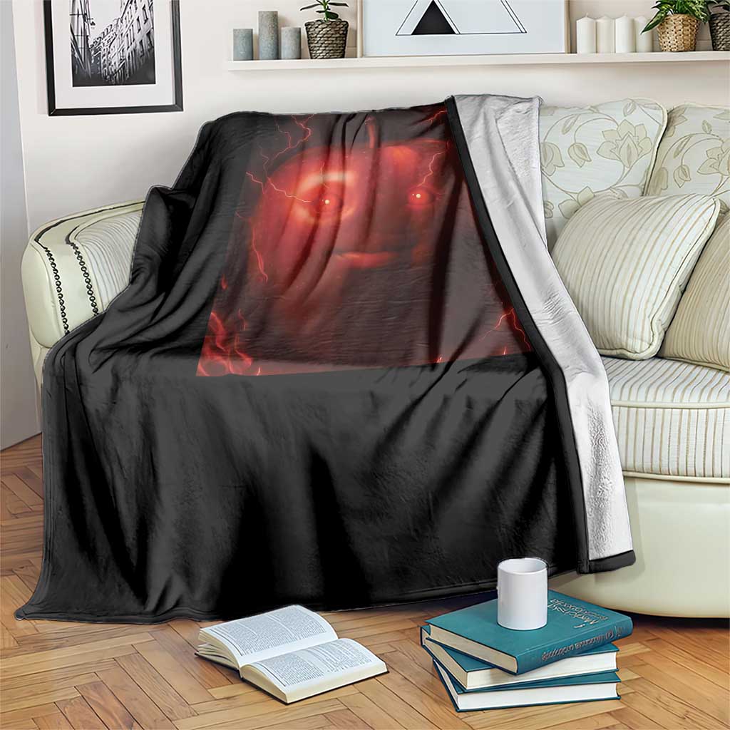 Evil Freaky Apple Meme Throw Blanket Creepy Dark AI Fruit Face With Glowing Eyes - Wonder Print Shop