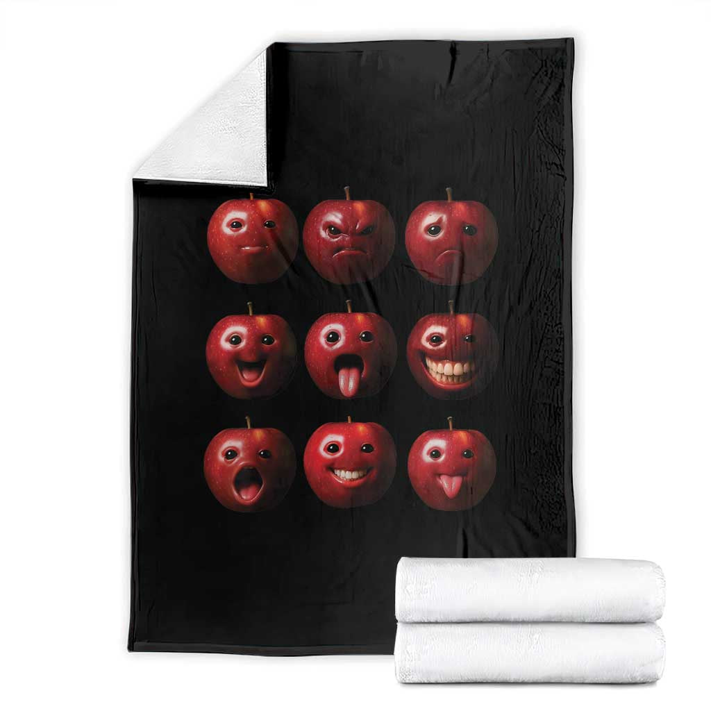 Funny Freaky Apple Faces Meme Graphic Throw Blanket Surreal Weird AI Fruit Emotions - Wonder Print Shop