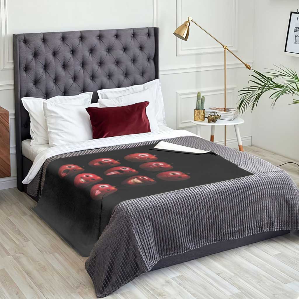 Funny Freaky Apple Faces Meme Graphic Throw Blanket Surreal Weird AI Fruit Emotions - Wonder Print Shop