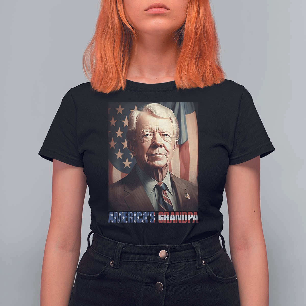 39th President Jimmy Carter T Shirt For Women America's Grandpa Presidents' Day USA Flag Vintage