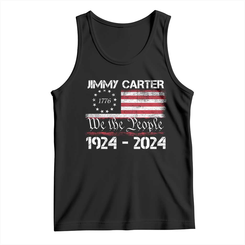 Black tank top with Jimmy Carter 'We the People' patriotic flag print, 1924–2024