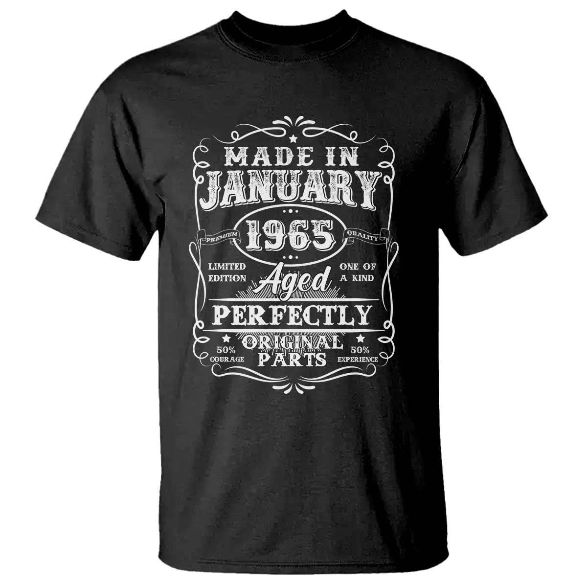 Retro Classic Made In January 1965 T Shirt Aged Perfectly Original Parts 60 Years Old Vintage 60th Birthday Men