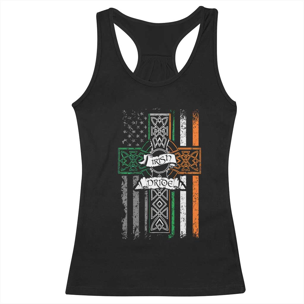 Irish Pride Racerback Tank Top American Flag Celtic Cross St Patricks Day