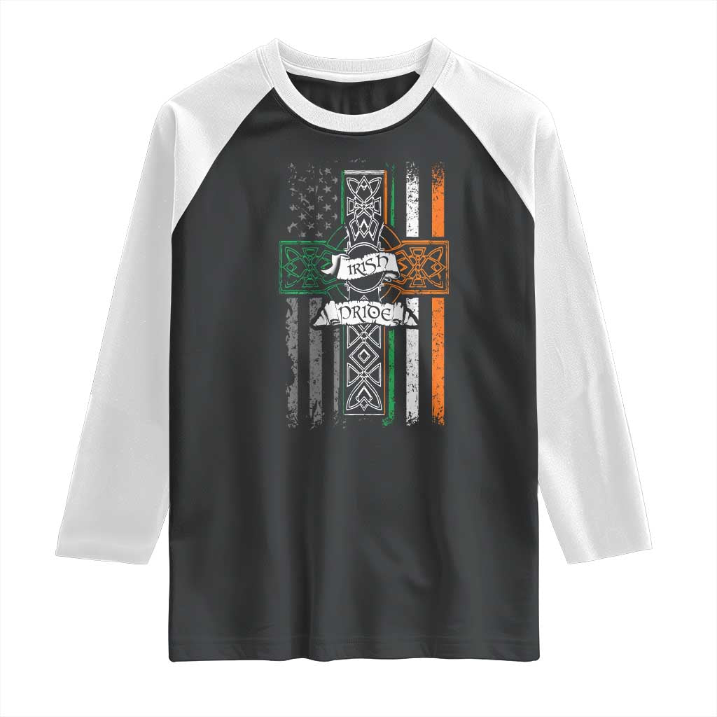 Irish Pride Raglan Shirt American Flag Celtic Cross St Patricks Day