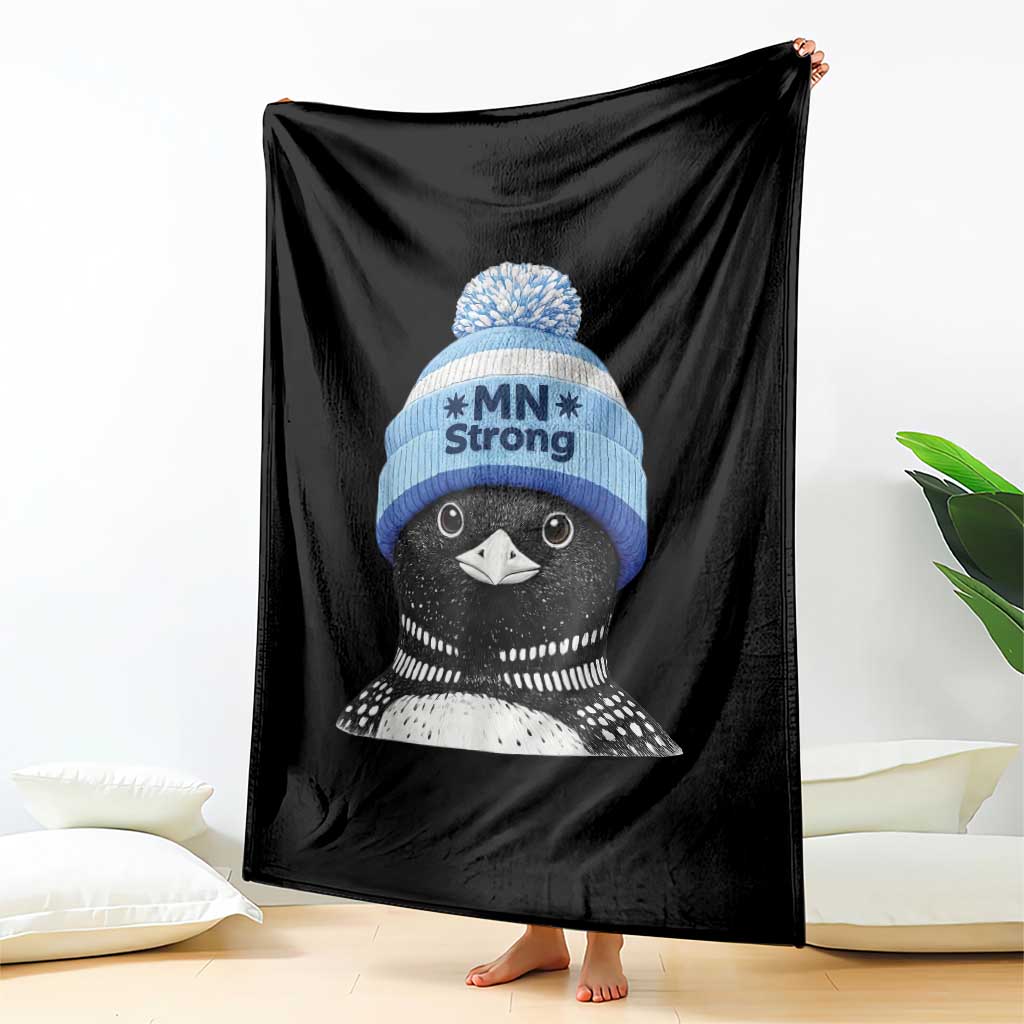MN Strong Winter Loon with Blue Beanie Throw Blanket Stand with Minnesota Justice Protest