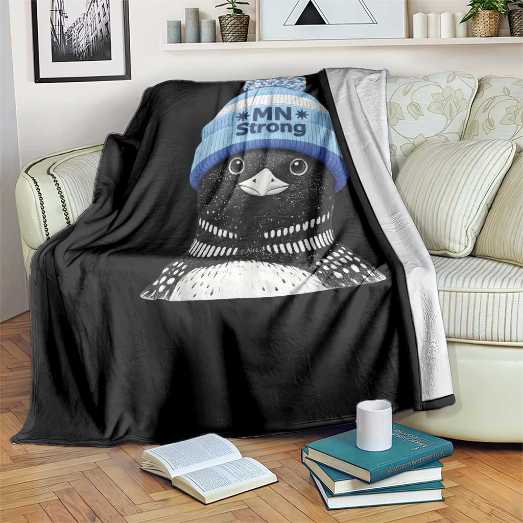 MN Strong Winter Loon with Blue Beanie Throw Blanket Stand with Minnesota Justice Protest