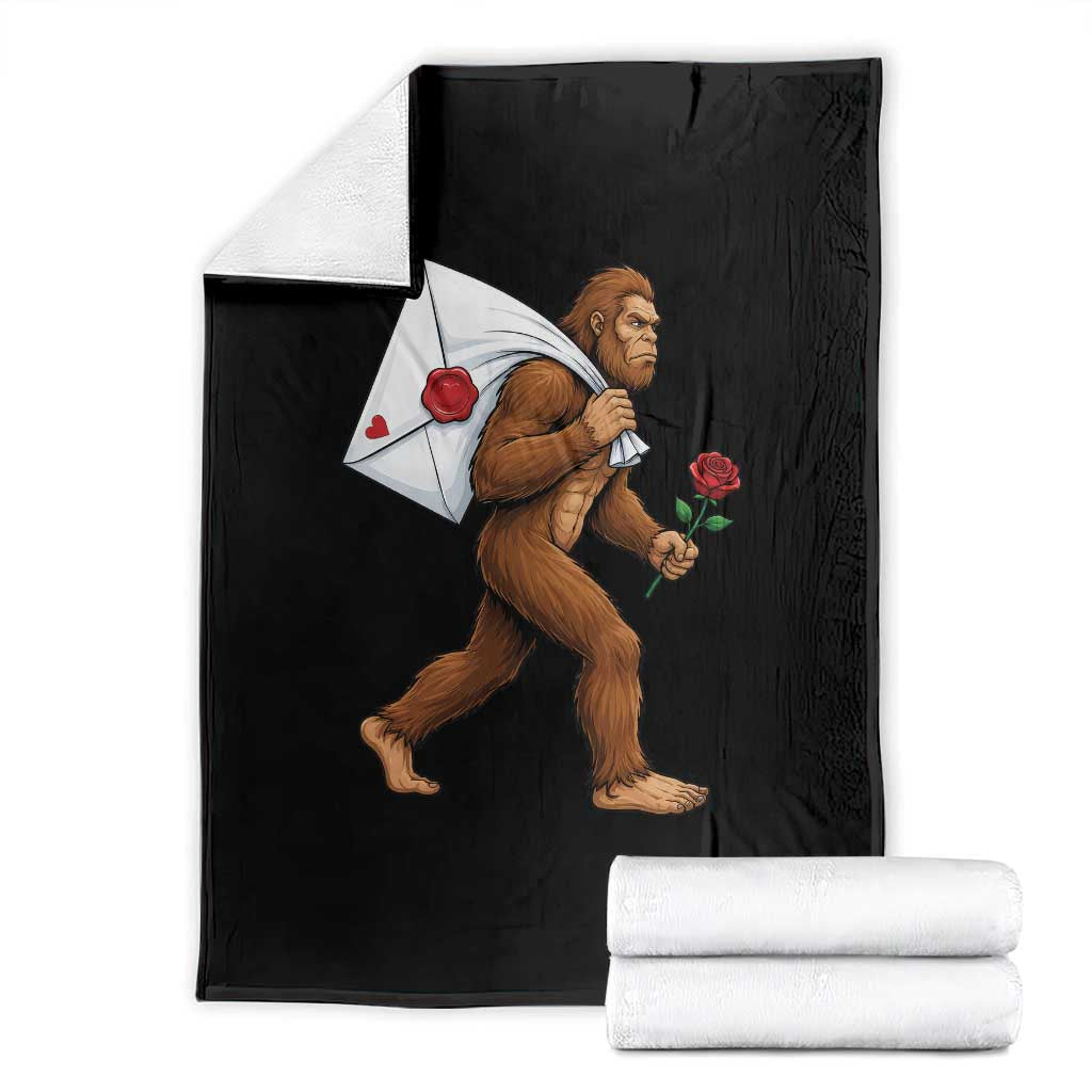 Funny Valentine Bigfoot with Heart Sack Bag Throw Blanket Romantic Sasquatch Love Letter Valentines Day