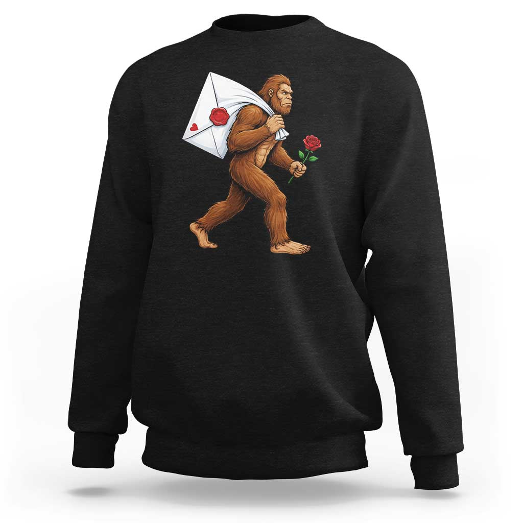 Funny Valentine Bigfoot with Heart Sack Bag Sweatshirt Romantic Sasquatch Love Letter Valentines Day