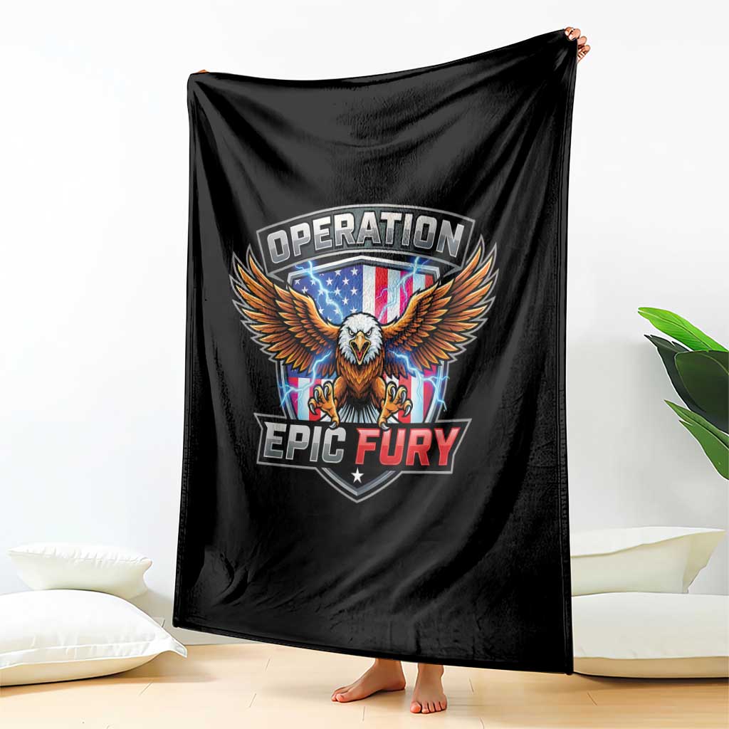 Operation Epic Fury Patriotic Bald Eagle Throw Blanket American Flag Shield Graphic Freedom Pride