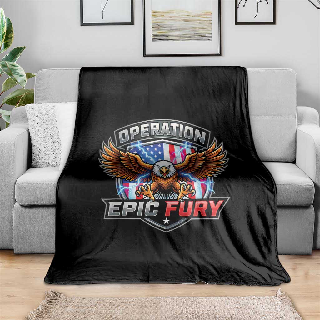 Operation Epic Fury Patriotic Bald Eagle Throw Blanket American Flag Shield Graphic Freedom Pride