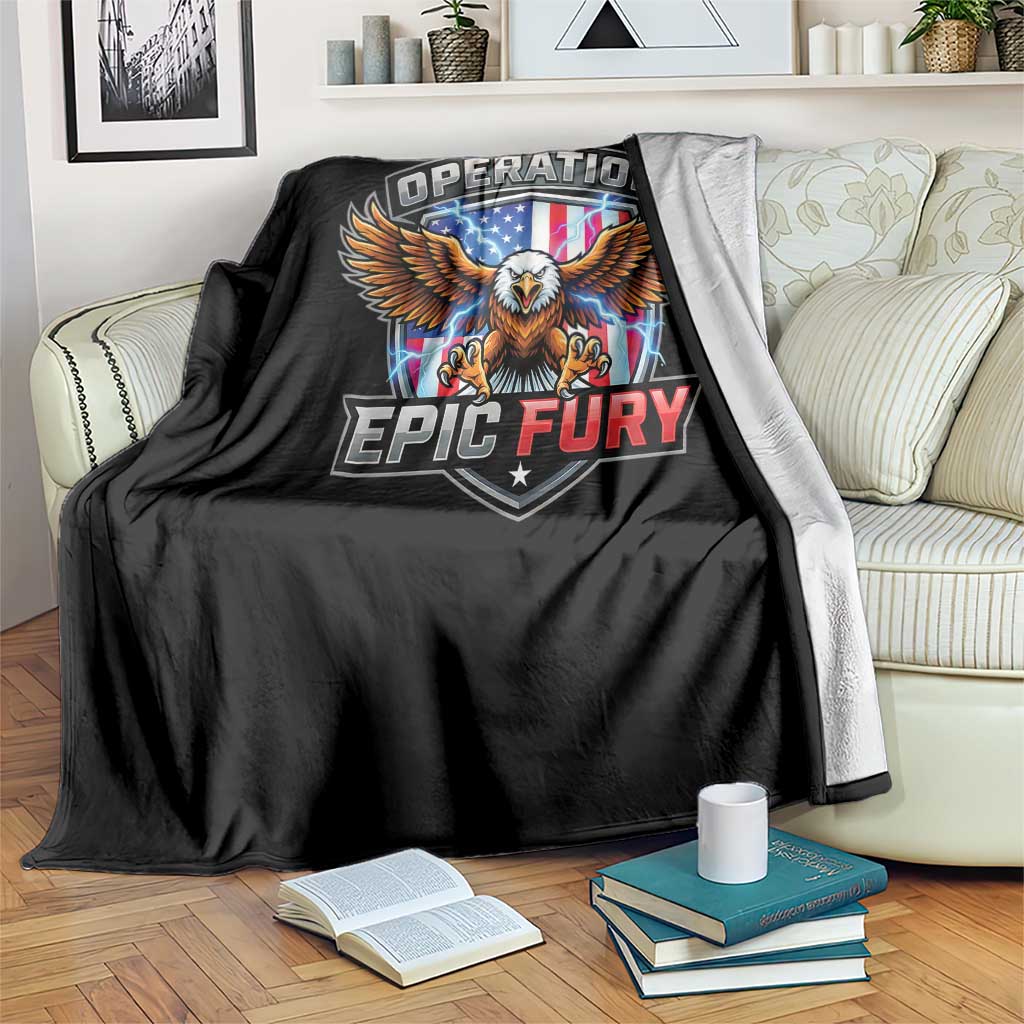 Operation Epic Fury Patriotic Bald Eagle Throw Blanket American Flag Shield Graphic Freedom Pride