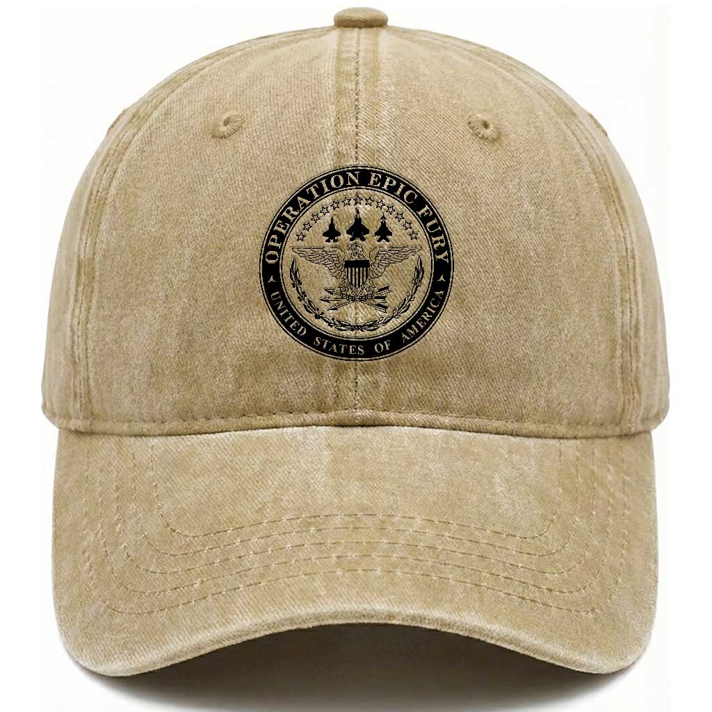Operation Epic Fury USA Military Seal Washed Cotton Baseball Cap Patriotic Air Power Aviation Tribute