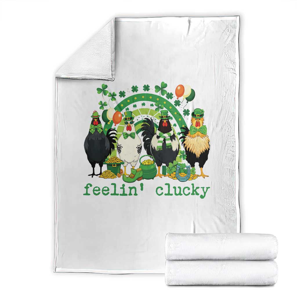 Funny St Patricks Day Chicken Shamrock Throw Blanket Feelin Clucky Hen Lucky Clover Pun Irish Humor