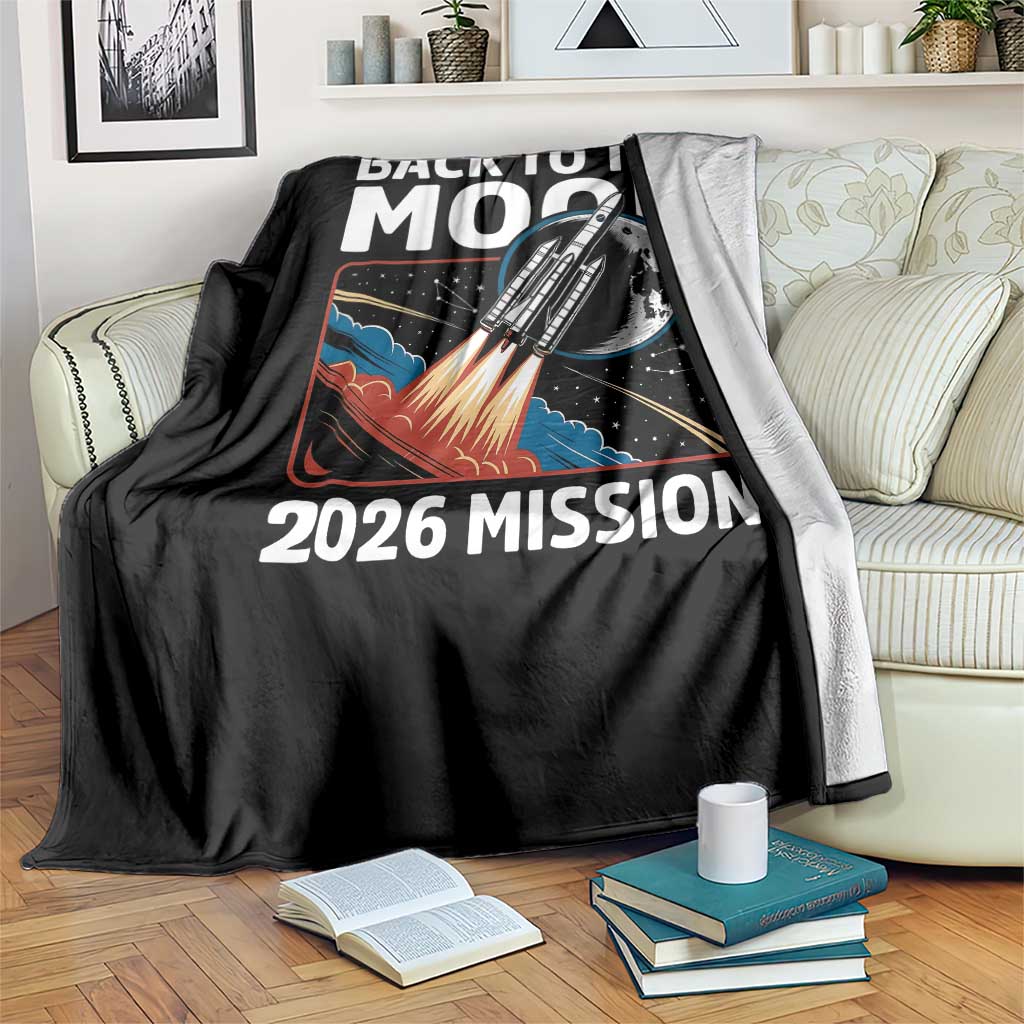 Back to the Moon 2026 Mission Throw Blanket Retro Rocket Launch Lunar Orbit Space Enthusiasts