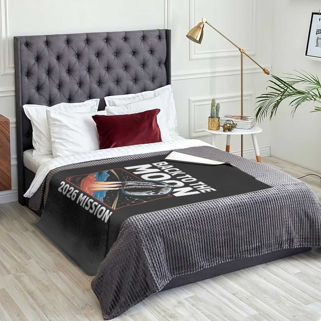 Back to the Moon 2026 Mission Throw Blanket Retro Rocket Launch Lunar Orbit Space Enthusiasts