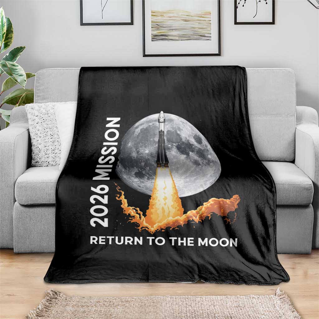 2026 Return to the Moon Mission Throw Blanket Realistic Rocket Launch Lunar Graphic Space Exploration