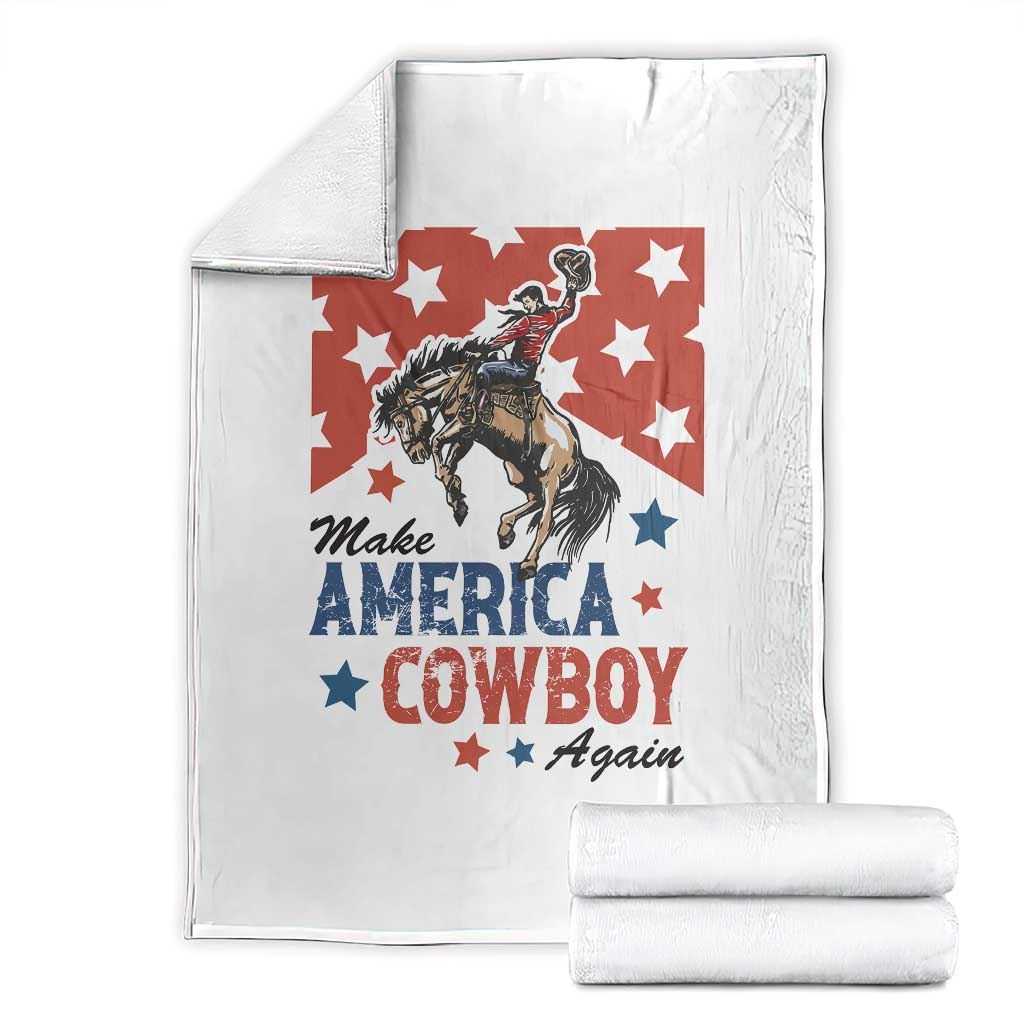 Make America Cowboy Again Patriotic Western Throw Blanket Bucking Bronco Star Spangled USA Flag Inspired Country