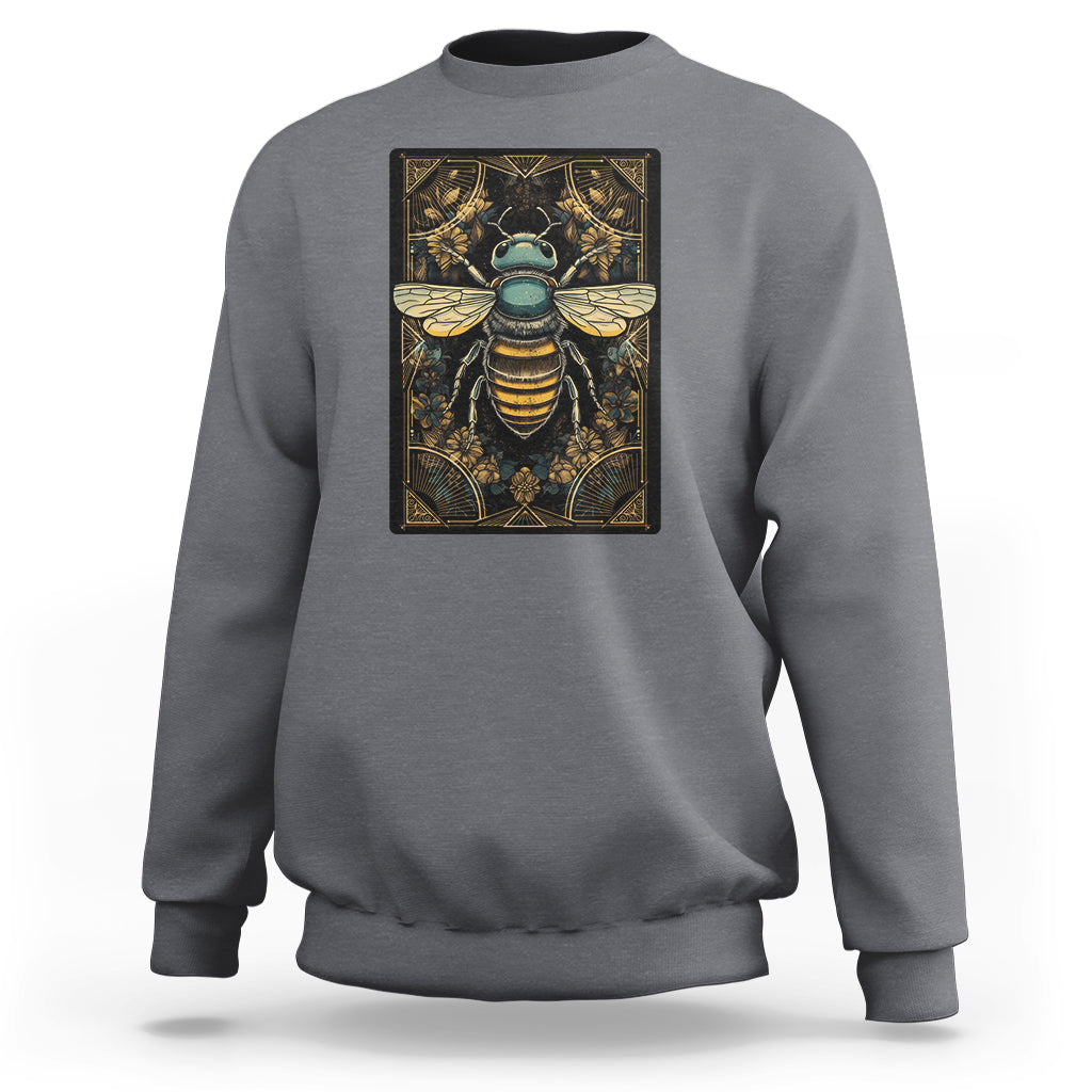 Charcoal gray tarot graphic sweatshirt with bee tarot artwork on front