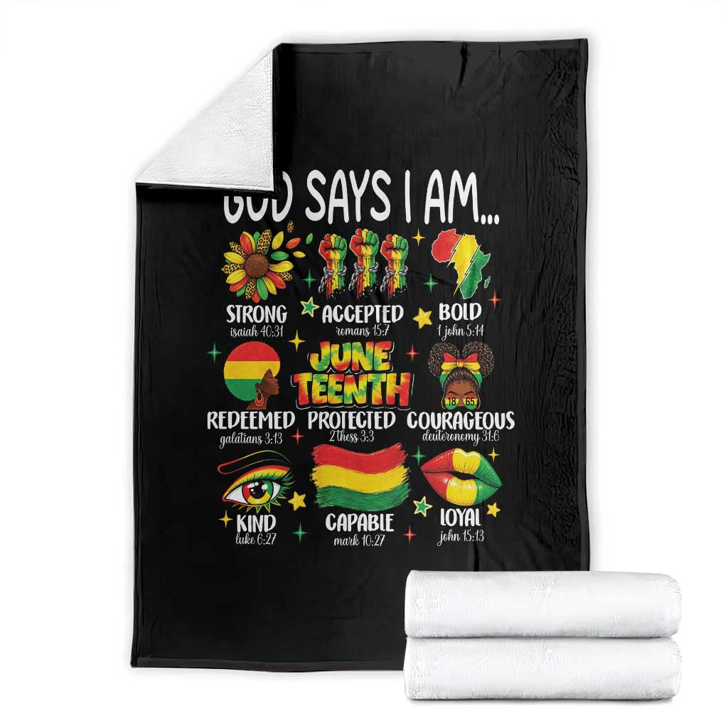 God Says I Am Juneteenth Christian Throw Blanket Pan-African Afrocentric Faith Bible Verses Freedom Day