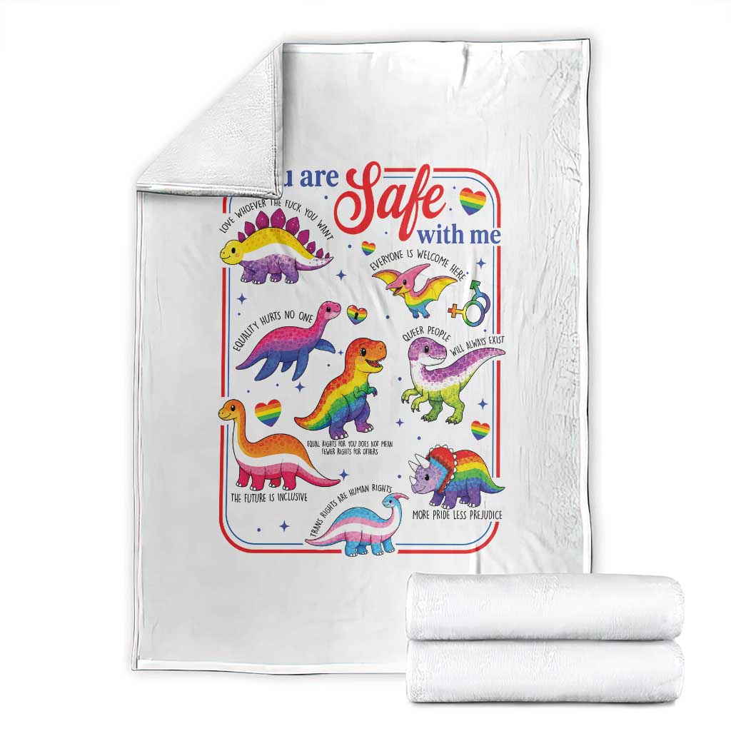 Cute Rainbow Dinosaur LGBTQ Ally Throw Blanket You Are Safe With Me Pride Month