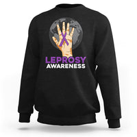 Black sweatshirt with Leprosy Awareness hands logo on front