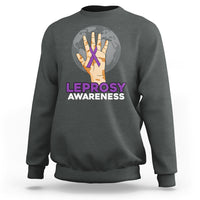Charcoal gray sweatshirt with Leprosy Awareness hands logo on front
