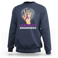 Royal blue sweatshirt with Leprosy Awareness hands logo on front