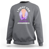 Charcoal gray crewneck sweatshirt with leprosy awareness slogan and graphic on front.