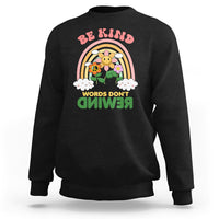 Be kind graphic crewneck sweatshirt, black with rainbow flower bee front print