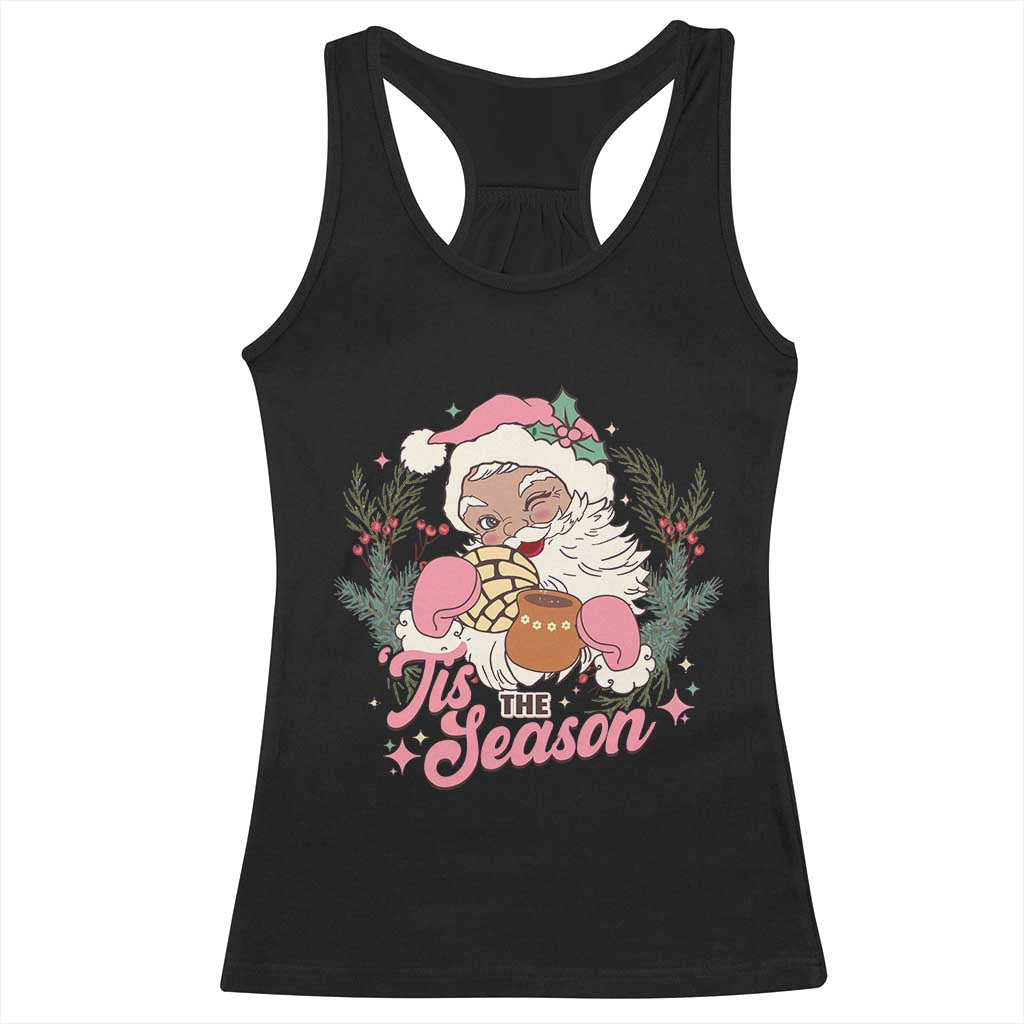 Retro Pink Santa Racerback Tank Top Tis The Season Feliz Navidad Latin America Mexican Christmas