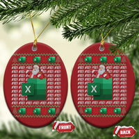 Two red circular Christmas ornaments with Santa and '#REF!' spreadsheet error pattern, front and back.