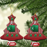 Red bell-shaped Christmas ornaments with Santa and '#REF!' spreadsheet error pattern, gold loops.