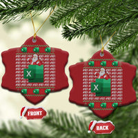 Red heart-shaped Christmas ornaments with Santa and '#REF!' spreadsheet error pattern hanging on pine.