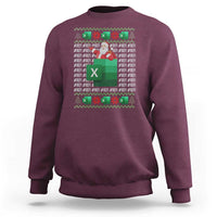 Maroon Christmas sweatshirt with Excel error and Santa graphic on back