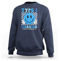 Navy diabetes awareness sweatshirt with Type 1 graphic and blue ribbon text