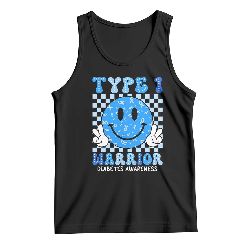 Diabetes Awareness Tank Top Blue Ribbon T1D Warrior Support Squad Retro Groovy