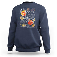 Navy sweatshirt with Aperol Spritz cocktail graphic on front