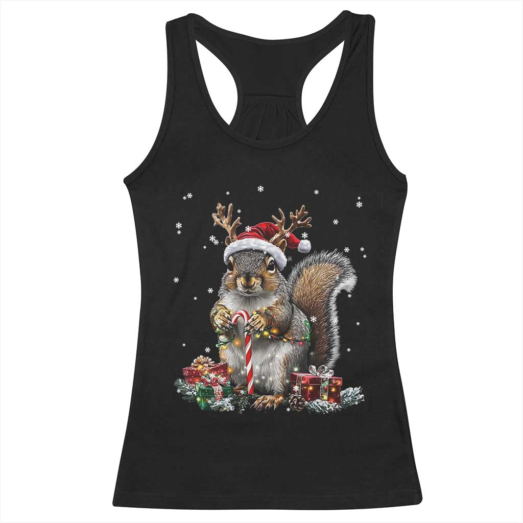 Christmas Squirrel Racerback Tank Top Xmas Tree Lights Reindeer Santa Hat Pajamas