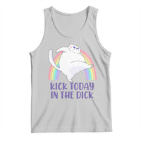 Light gray cat graphic tank top with pastel rainbow accents and multicolor text