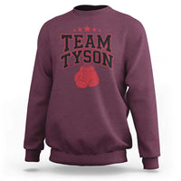 Maroon crewneck sweatshirt with red "TEAM TYSON" boxing glove graphic