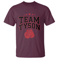 Maroon crew-neck T-shirt with retro boxing glove and TEAM typography print