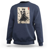 Samurai Cat Graphic Sweatshirt Warrior Vintage Japanese Art Anime - Wonder Print Shop