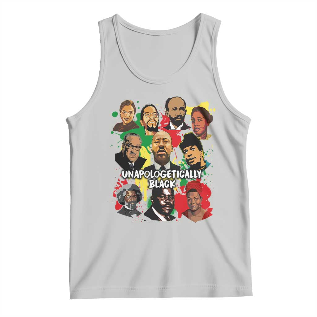 Gray graphic tank top with collage of civil rights leaders, scoop neckline