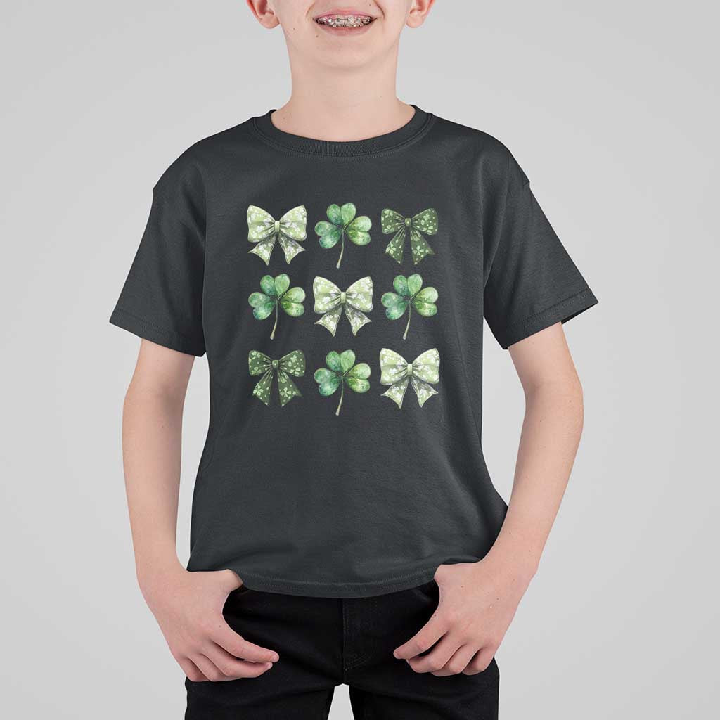 St Patricks Day Coquette Bow T Shirt For Kid Lucky Shamrock Aesthetic