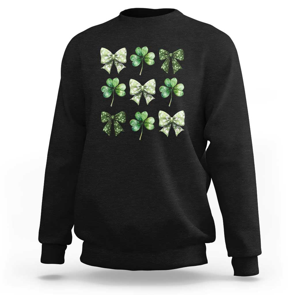 St Patricks Day Coquette Bow Sweatshirt Lucky Shamrock Aesthetic